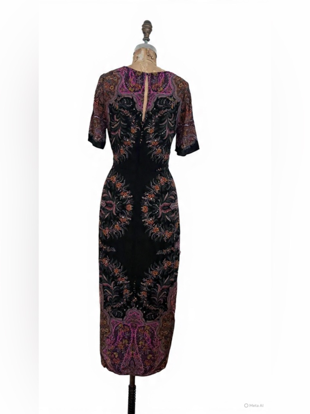 Kobi Halperin Black Paisley-Print Midi Dress with Pink and Gold Accents - Picture 3 of 7